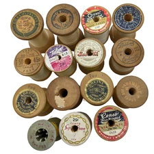Lot of 15 Vintage Wooden Spools of Thread - Various Sizes and Shapes