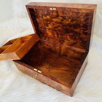 best box wooden Burl lockable thuya wooden jewelry box holder with key Keepsake