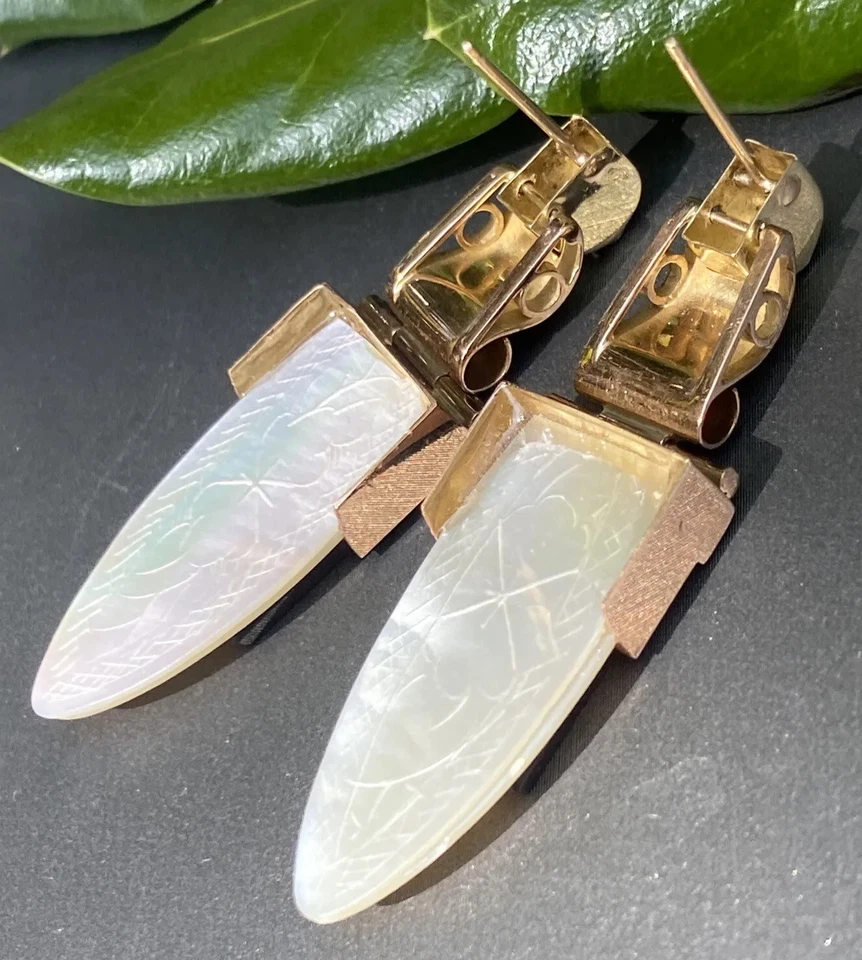 Vintage Diamond Earrings Pearl Cameo 18K Yellow Gold Ruby Estate Fine Jewelry - Image 3 of 4