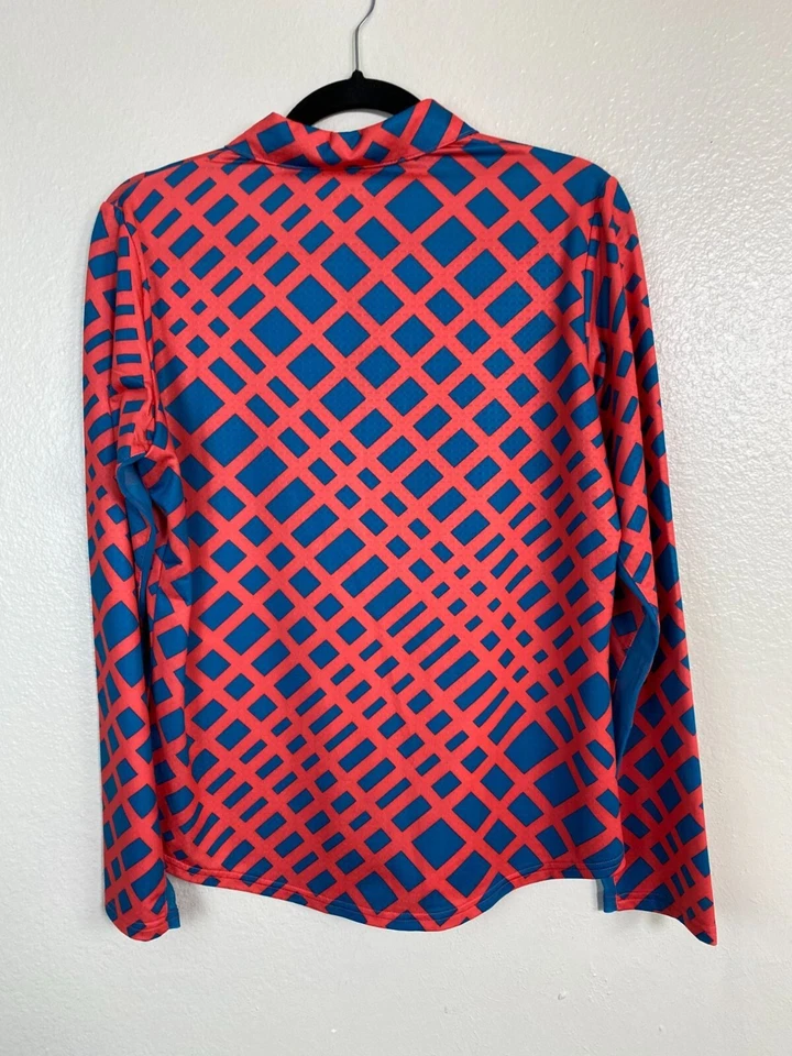 Top de golf Bette & Court para mujer rojo azul geométrico manga larga talla mediana tenis Foto 2 de 4
