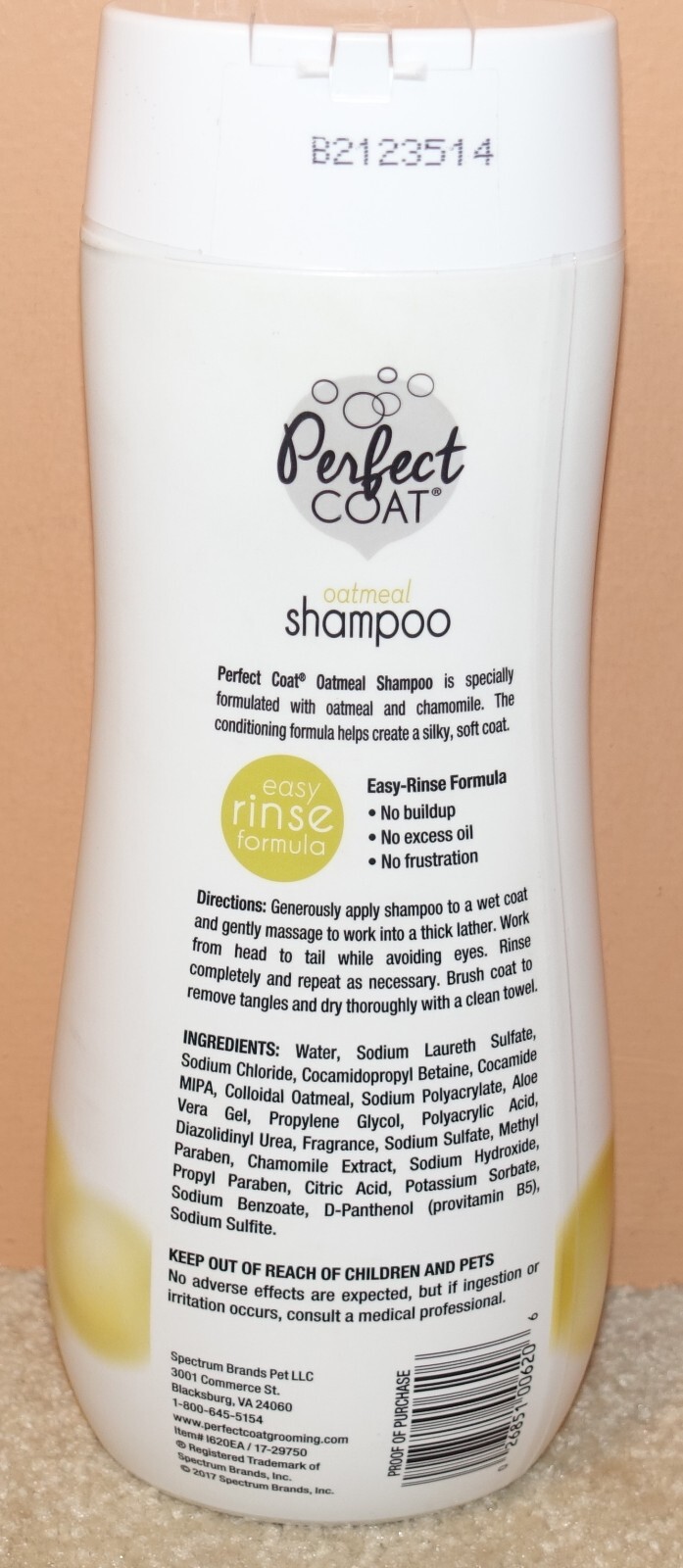 Perfect Coat 16 Oz Oatmeal Dog SHAMPOO Vanilla Scent Fur Conditioner Easy Rinse