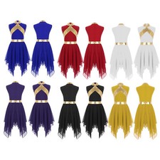 Girls Dress Breathable Costume Shiny Dresses Praise Gown Contrast Color Robe