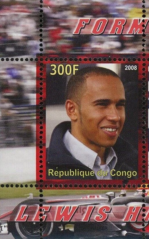 Hoja de recuerdo de transporte Lewis Hamilton de corredor de Fórmula 1 sello de F1 MNH Foto 2 de 4