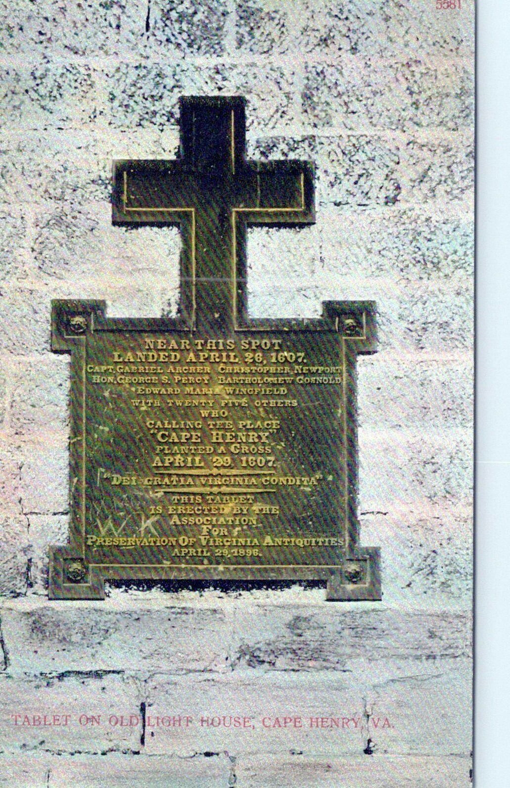 Tablet On Old Light House Cape Henry Virginia Vintage Divided Back Post Card-image