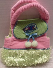 WEBKINZ Pet Carrier BAG PURSE HANDBAG TOTE Green & Pink POM POMS & FUR