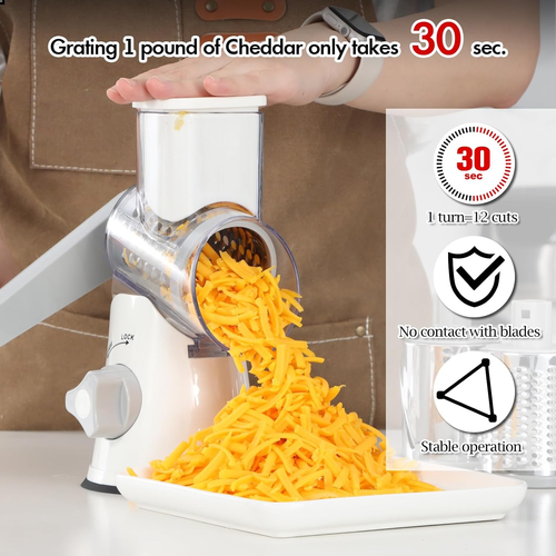 Rallador de queso rotativo manivela, trituradora de cocina velocidad mandolina rebanadora afeitadora de hielo - Imagen 6 de 12