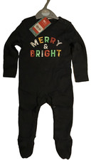 Christmas TU Black 'Merry And Bright' Glitter Sleepsuit Age 6 - 9 Months NEW