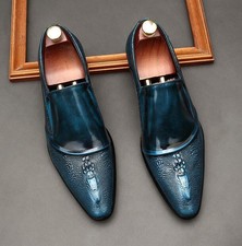Mens British Pointy Toe Business Slip On Oxford Leather Shiny Wedding Shoes New