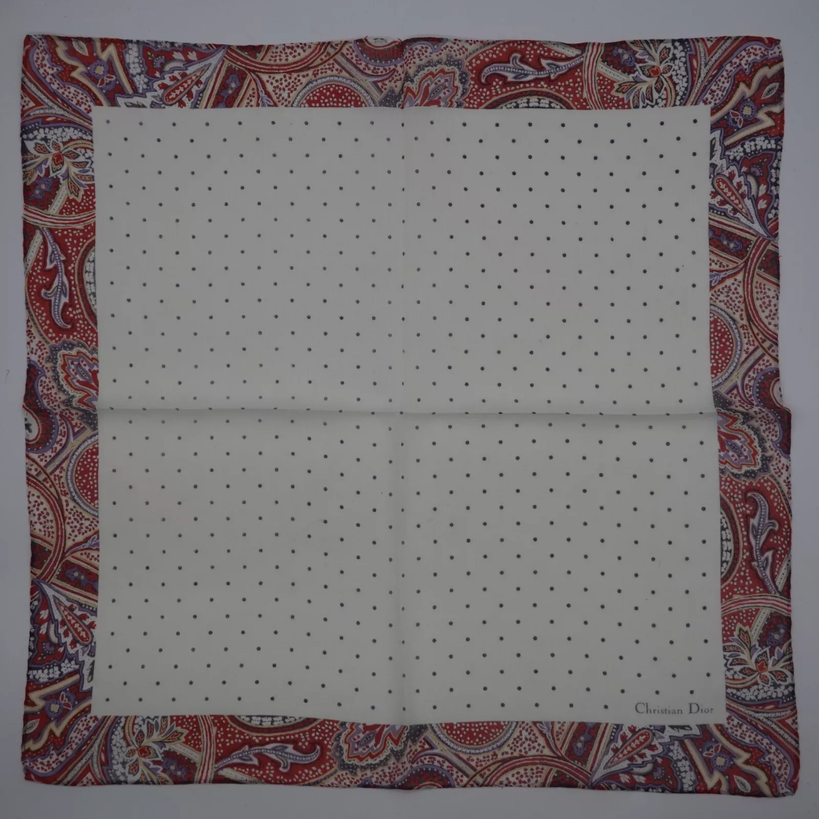 L851 CHRISTIAN DIOR écharpe fine en coton ivoire foulards de poche carrés 17