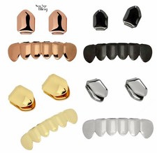 Custom Fit 2pc Single Top Bottom Teeth Set Gold Plated Grillz Custom Fit 2pc Single Top Bottom Teeth Set Gold Plated Grillz