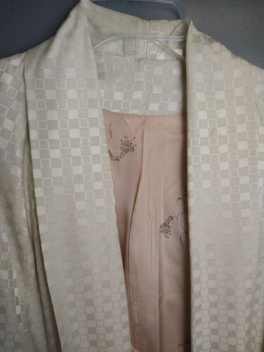 Vintage handmade Ivory checked shawl collar Duster Jacket Large Formal wedding - Picture 3 of 9