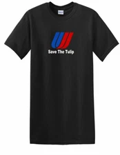 United Airlines Save The Tulip Red Blue White Tee US Black Cotton T-shirt