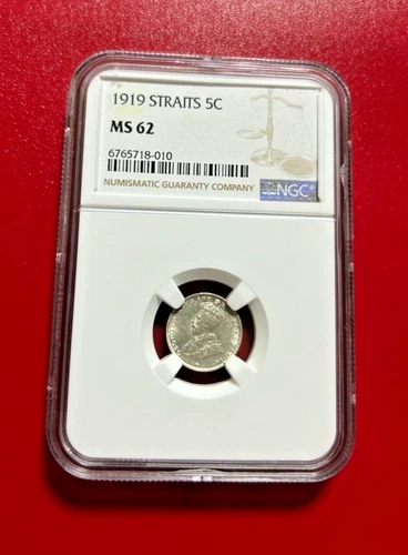 1919 STRAITS SETTLEMENTS 5 CENTS COIN NGC MS 62