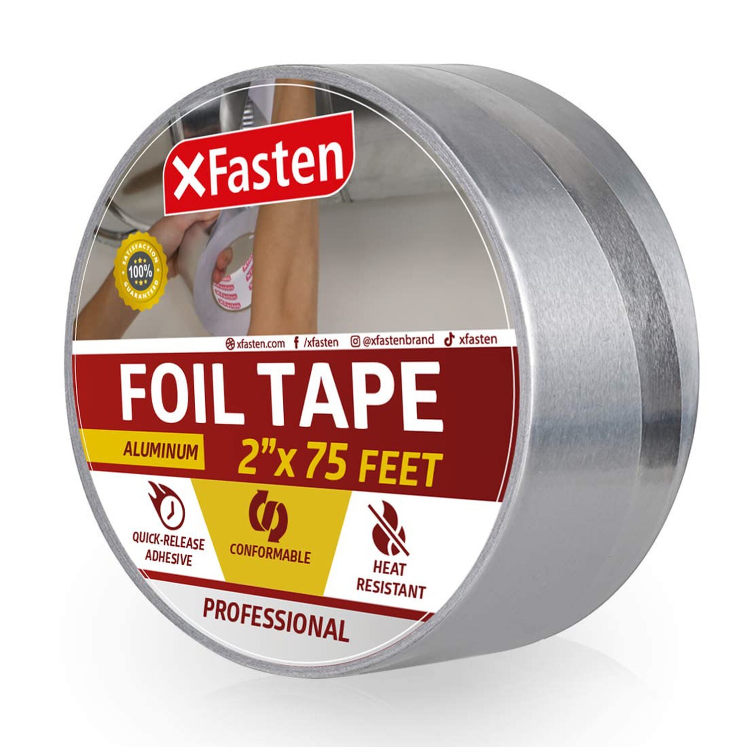 XFasten Aluminum Foil Reflective Duct Tape, 2 Inches x 75 Feet, 3.6 mil, High...