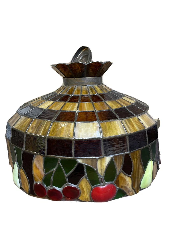 Vidro com chumbo estilo café frutas Tiffany 21”x14” de altura com globo branco 7” - Imagem 4 de 4