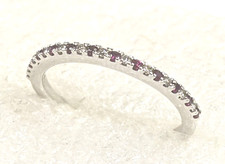 14K White Gold Wedding Ring Diamond & Ruby Band SIZE 9