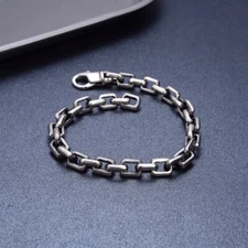 Men‘s 925 Sterling Silver Bracelet Link Classical Chain Loop Jewelry 7.1"- 8.7"
