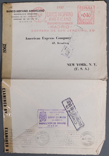 Mayfairstamps Spain 1943 Madrid Censored to American Express WWII Metered Cover