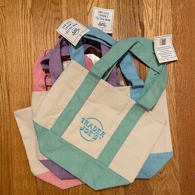 NWT TRADER JOE S PASTEL MINI TOTES!! FULL SET!