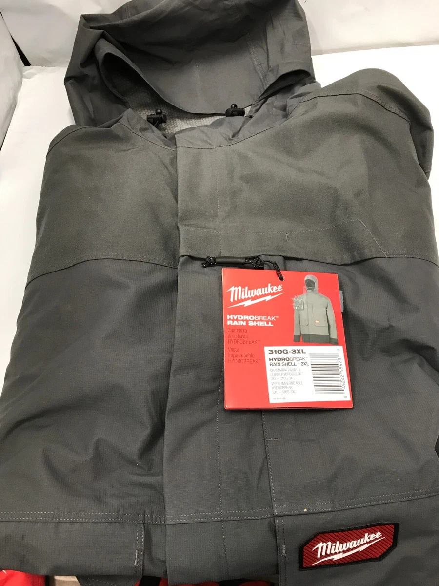 Milwaukee Rain Shell Jacket Men s 3X Large Gray HYDROBREAK Layer Waterproof