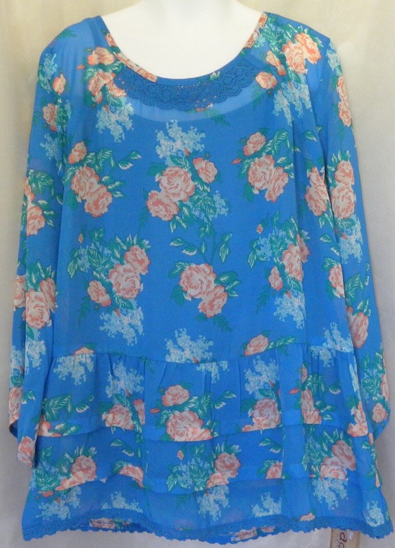 MUDD Girls Blue Floral Chiffon BABYDOLL Peplum Hem 2Pc. Top Blouse Sz. 14 NWT’s 