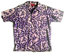 Vintage 60's Hawaiian Mens Purple Cotton Floral Aloha Shirt Button Front sz M