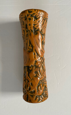 Antique Vintage Weller Marvo Orange And Green Art Deco Vase 9  Tall