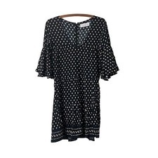 Anthropologie Faithfull The Brand Womens Black Floral Flared Sleeve Dress 4 S