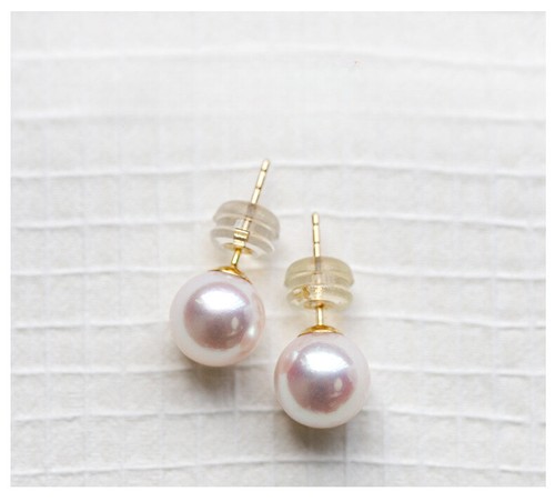 18K Solid Yellow Gold 7-8mm Round Natural Fresh Water Pearl Earring Stud AU750 - Picture 2 of 10