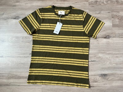 Mens FOLK Stripe Tee Khaki Mustard Color Size 4 Large NWT