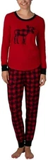 Eddie Bauer Women's Family Jogger & L/S Top Sleep Set Red/Black 