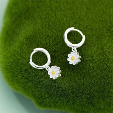 925 Silver Daisy Flower Hoop Earrings Drop Dangle Jewelry Women Wedding Gift New