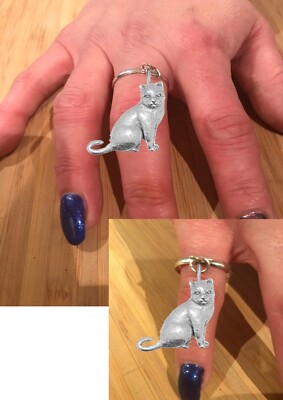 ppc03 Britisch Kurzhaar Katze Zinn auf einem Damen Hänger Charm Ring Handarbeit Geschenk