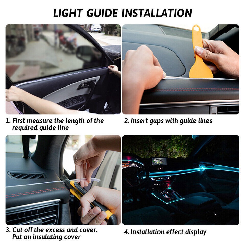 2M LED Car Interior Atmosphere Glow EL Wire Blue String Strip Decor