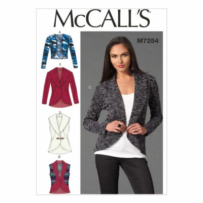 McCall 7254 XS-XL Jacket Sweater Shrug Cardigan Bolero Vest Shawl Collar Pattern