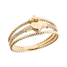 Modern Claddagh Diamond Rope Engagement/Proposal Ring in Gold