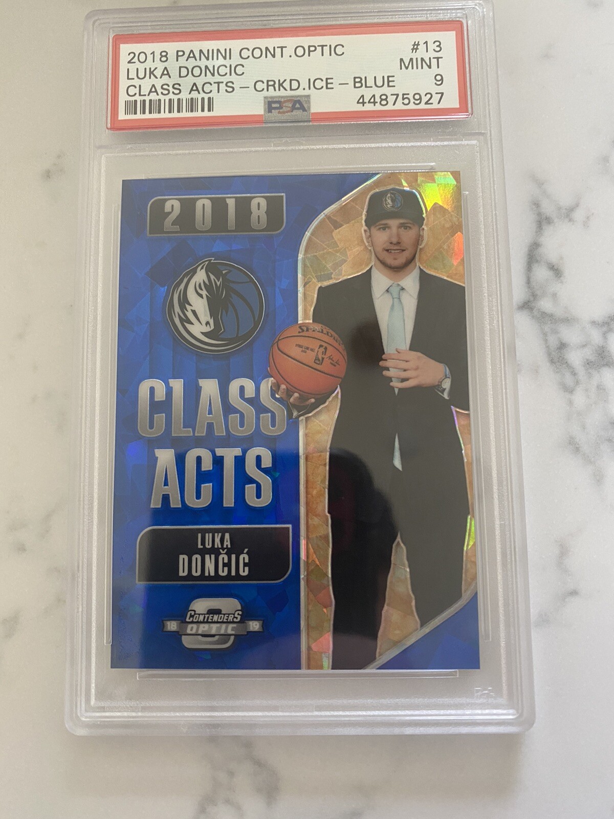 2018 Panini Contenders Optic Class Acts Luka Doncic Blue Cracked Ice PSA 9