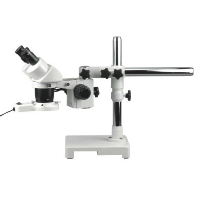 AmScope 10X-20X-30X-60X Stereo Microscope on Single-Arm Boom with Ring Light