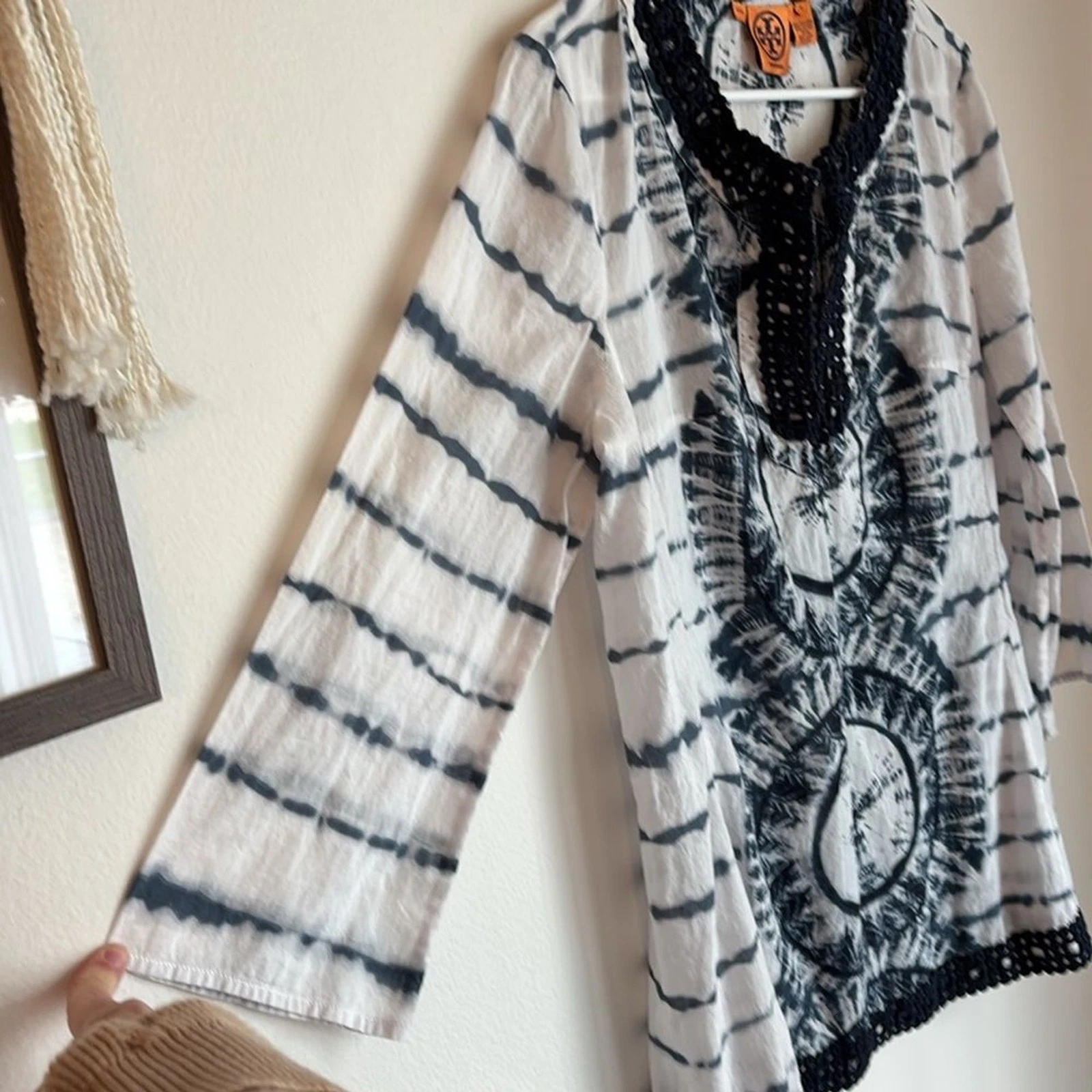 Tory Burch tunica donna tie dye blu navy e bianca copricostume taglia 12 leggi