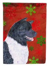Caroline's Treasures Akita Red and Green Snowflakes Holiday Christmas House Flag
