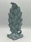 Vintage ROYAL HAEGER Art Pottery Blue Console Vase Leaf Floral R-320 USA 12.25"H