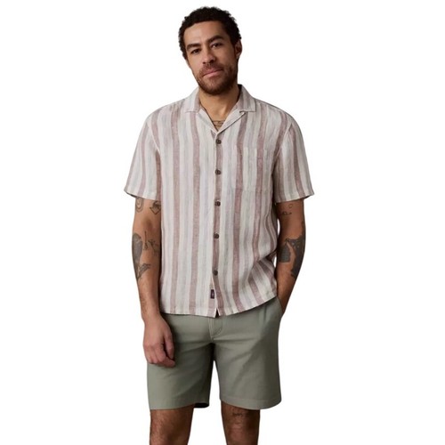 Marine Layer Men's L Hemp Tencel Stripe Short Sleeve Camp Shirt Coastal