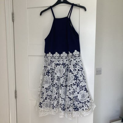 Lace Quiz Clothing Uk Quiz Dress Navy With White Lace Size 10 Occasion Dress  Net
