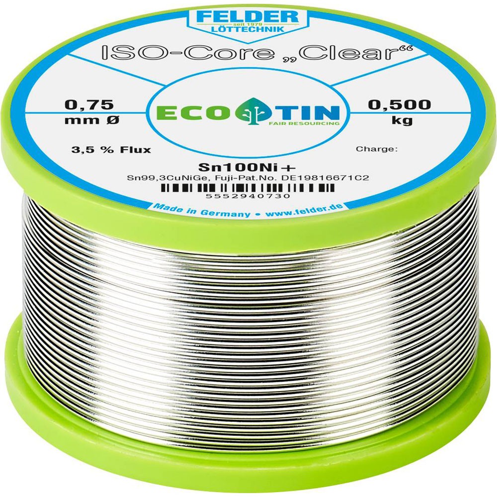 Felder ISO-Core Solder Reel Sn9925Cu07Ni005 0.75mm 0.5kg Lead-Free