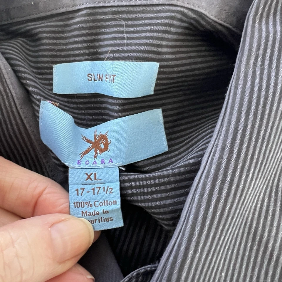 Camisa Egara Para Hombres XL Sin Hierro Calce Ajustado Vestido Azul Púrpura Rayas Elegante Foto 3 de 4