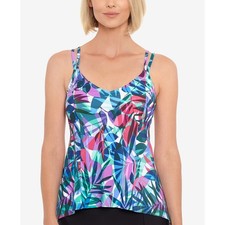 Swim Solutions Princess High Low Tankini Swim Top Size 16 Bright Tropical Bra