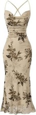 Women's Floral Mesh Bodycon Cami Dress Cowl Neck Sleeveless Cocktail Party Weddi
