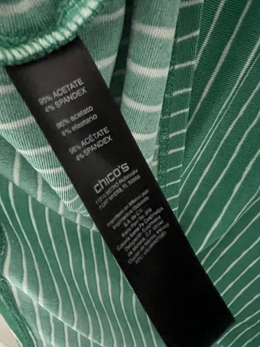 Chicos Top Donna 2 L Grande Verde Viaggiatori Diagonale Righe Tunica Maglia Elasticizzata - Foto 5 di 5