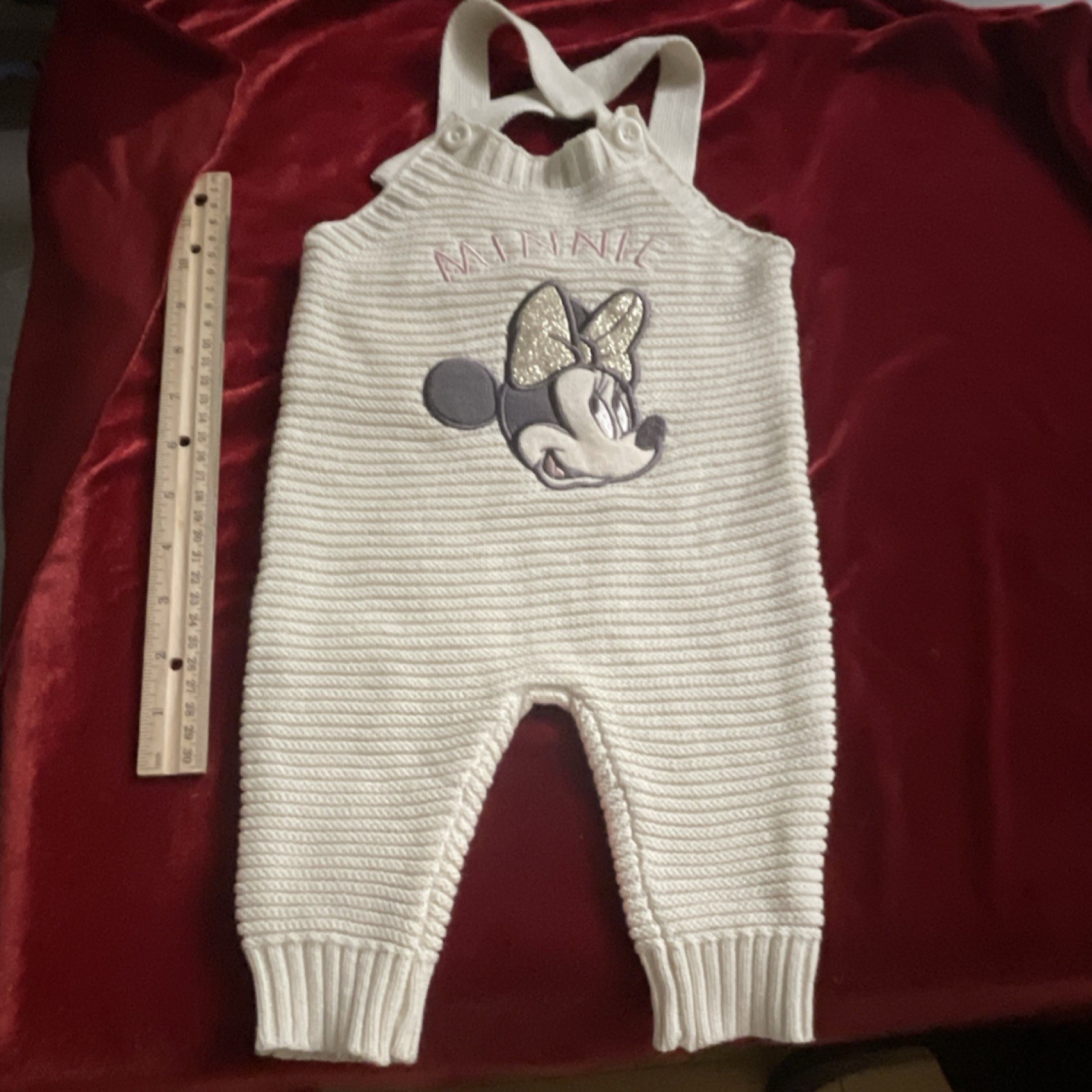 Disney Baby Minnie Mouse Knit Cotton Sleeveless Overall Beige 0-3 Months