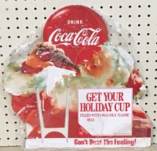 COCA~COLA  SANTA   1989  CARDBOARD  HEADER DISPLAY FOR HOLIDAY CUPS